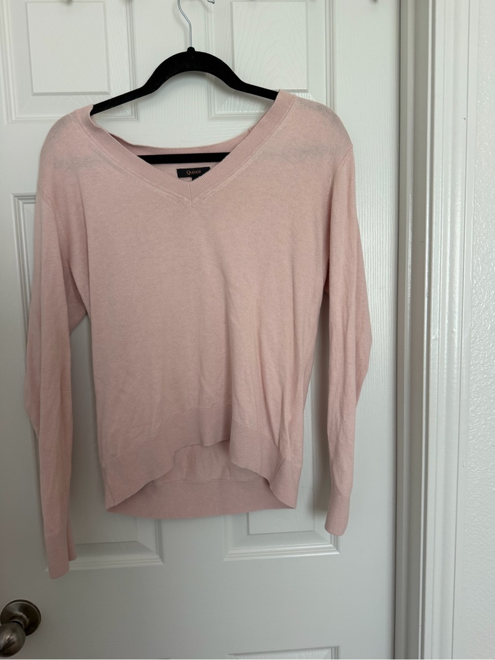 Quince Soft V-Neck Sweater - Light Pink